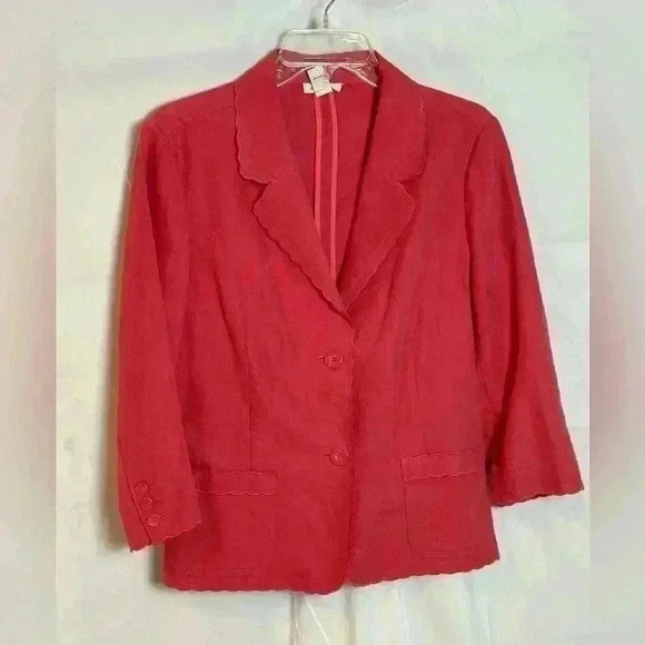 Pink Linen/Cotton 2 button Blazer with scalloped edging (Size 14) - Picture 1 of 9